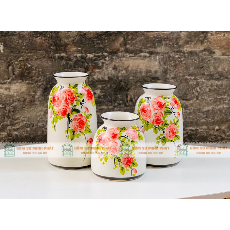 SET 3 LỌ DECORE VẼ HOA HỒNG