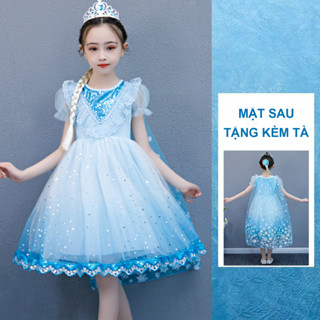 Đầm công chúa Elsa Frozen có tà tặng kèm, váy hóa trang halloween. Quần áo hóa trang halloween.
