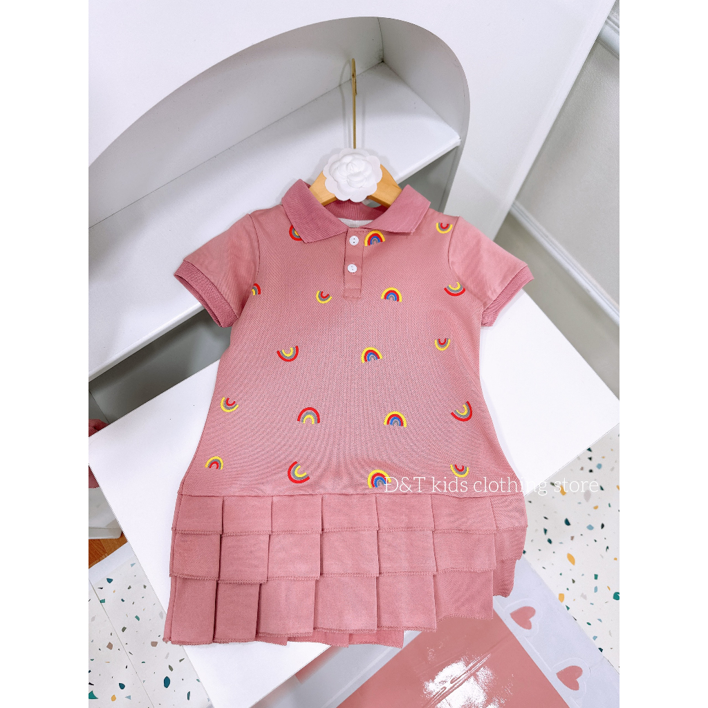 Váy polo hồng cầu vồng siêu xinh cho bé gái