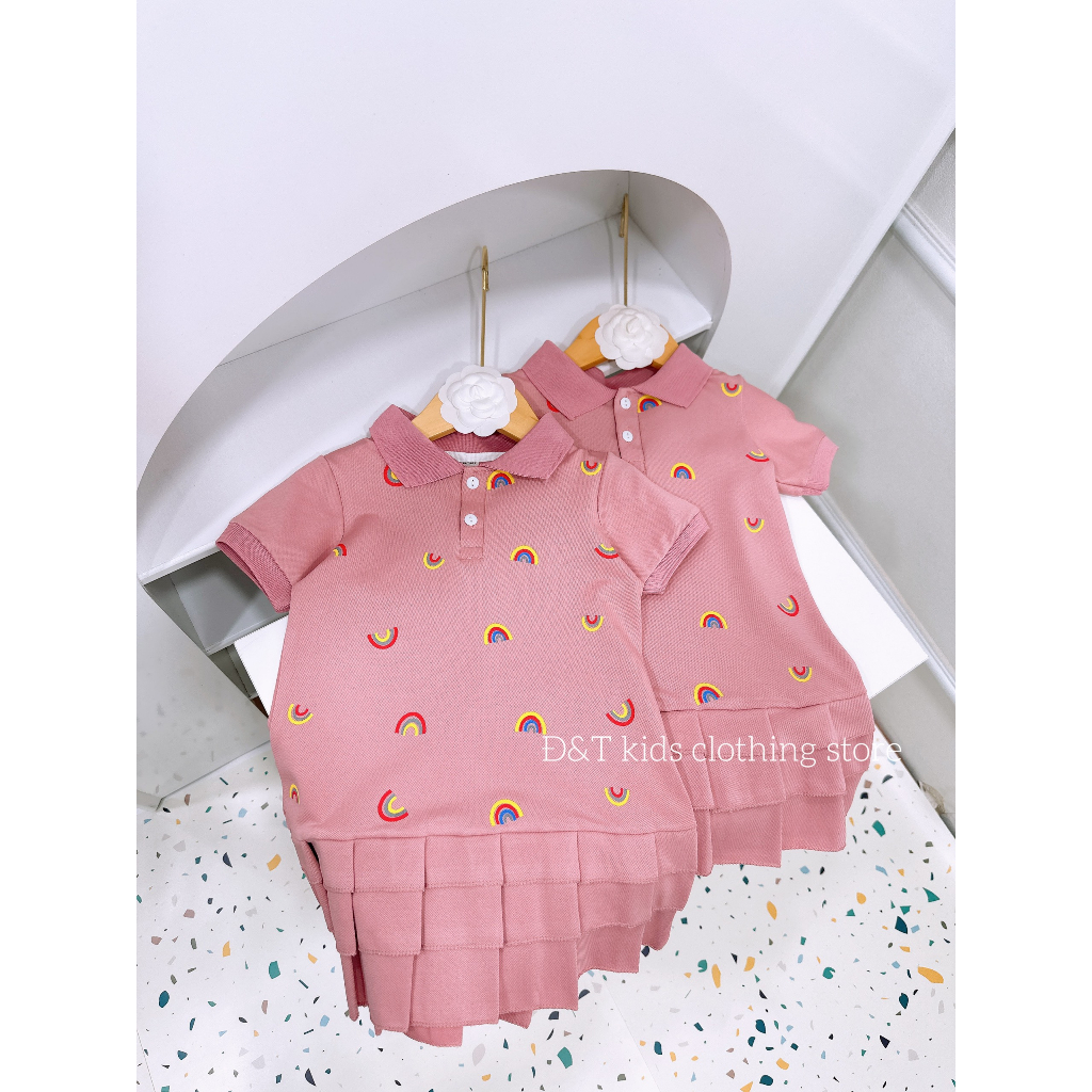 Váy polo hồng cầu vồng siêu xinh cho bé gái