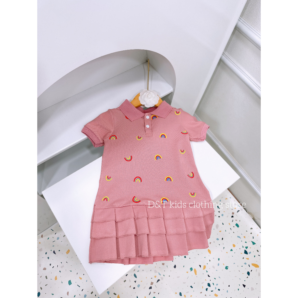 Váy polo hồng cầu vồng siêu xinh cho bé gái