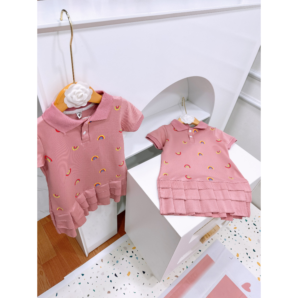 Váy polo hồng cầu vồng siêu xinh cho bé gái