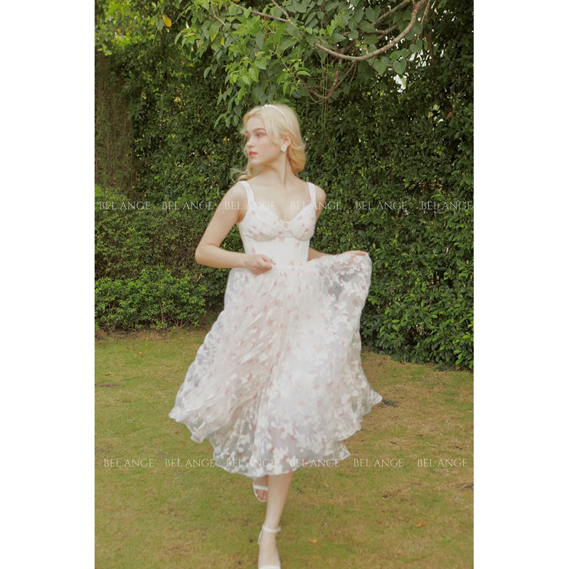 Bel Ange - Đầm thiết kế cao cấp hoa organza dập ly Rowena Midi Dress