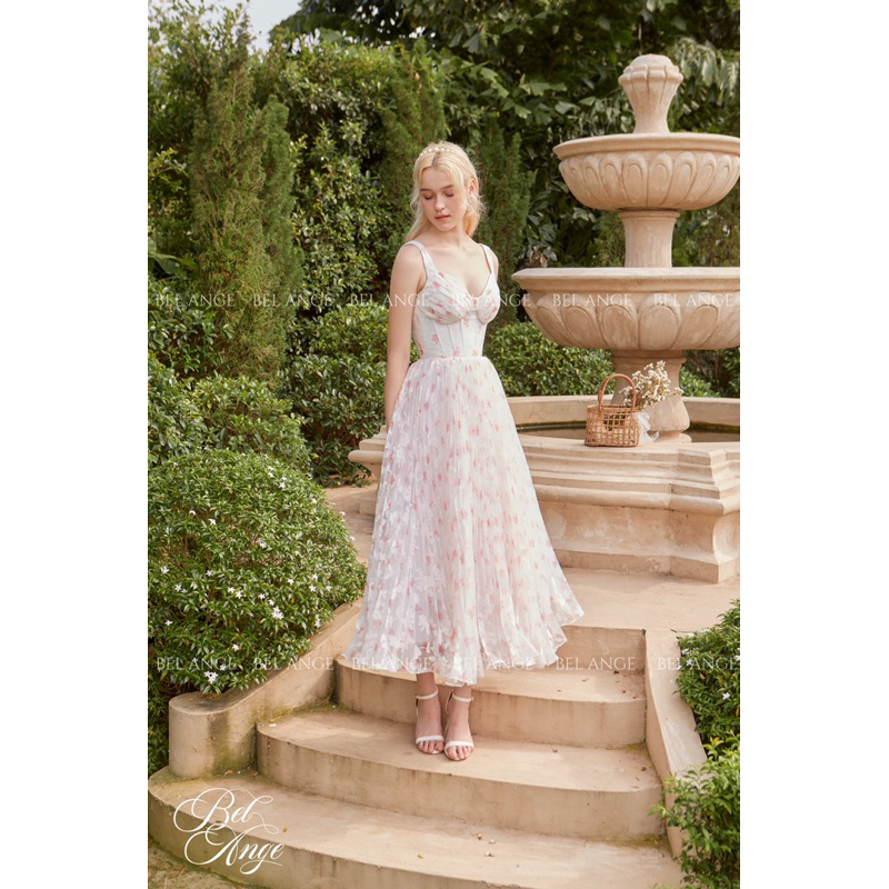 Bel Ange - Đầm thiết kế cao cấp hoa organza dập ly Rowena Midi Dress