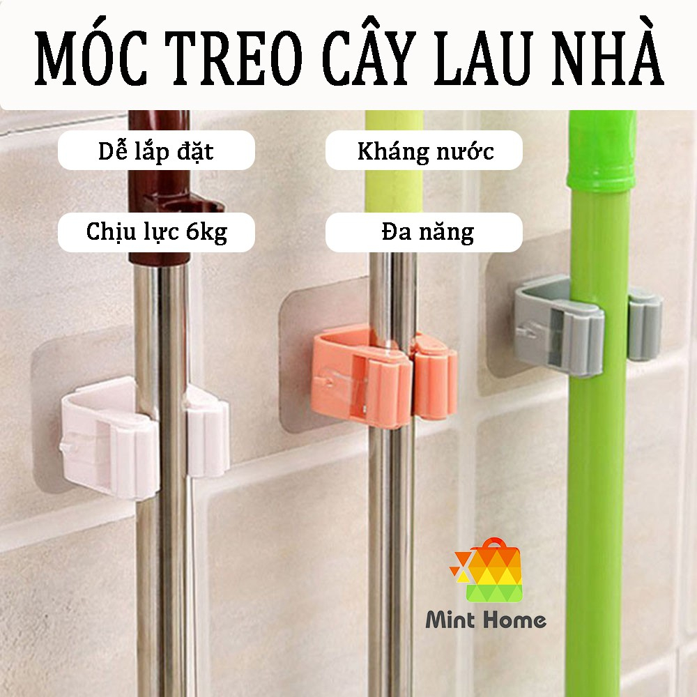 Móc Dán Tường Kẹp Giữ Cây Lau Nhà, Móc Treo Chổi Chịu Lực 6 Kg