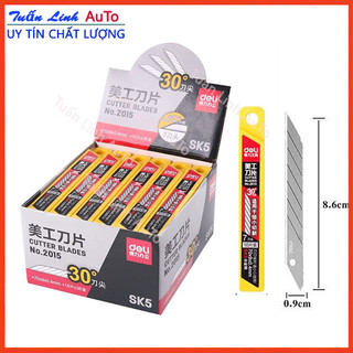 Hộp 10 lưỡi deli dao trổ, rọc giấy lưỡi dao 30 độ deli 2015