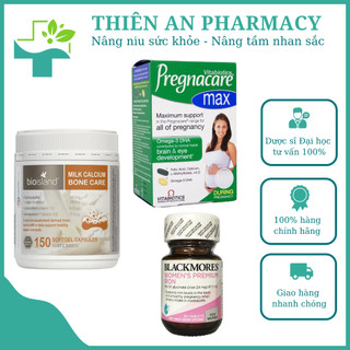 Combo cho mẹ bầu (Canxi Bioisland 150v người trưởng thành , Vitamin bầu Pregnacare Max, DHA Bioisland, sắt Blackmores)