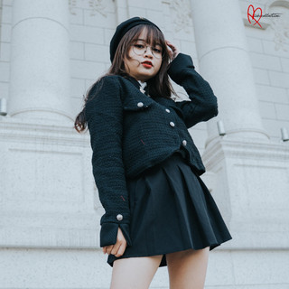 [SIÊU RẺ] Áo khoác dạ tweed đen kiểu Hàn