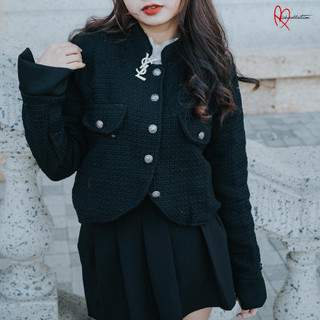 [SIÊU RẺ] Áo khoác dạ tweed đen kiểu Hàn