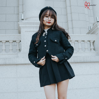 [SIÊU RẺ] Áo khoác dạ tweed đen kiểu Hàn