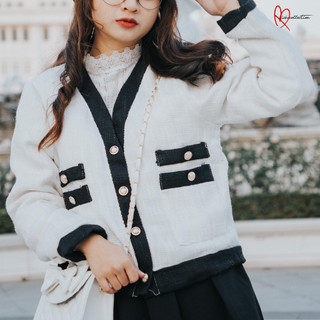 [SIÊU RẺ] Áo khoác dạ tweed trắng kiểu Hàn