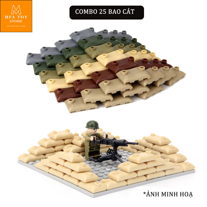 Đồ chơi lắp ráp swat army , mô hình lắp ghép quân sự - Combo 25 bao cát chiến đâu army
