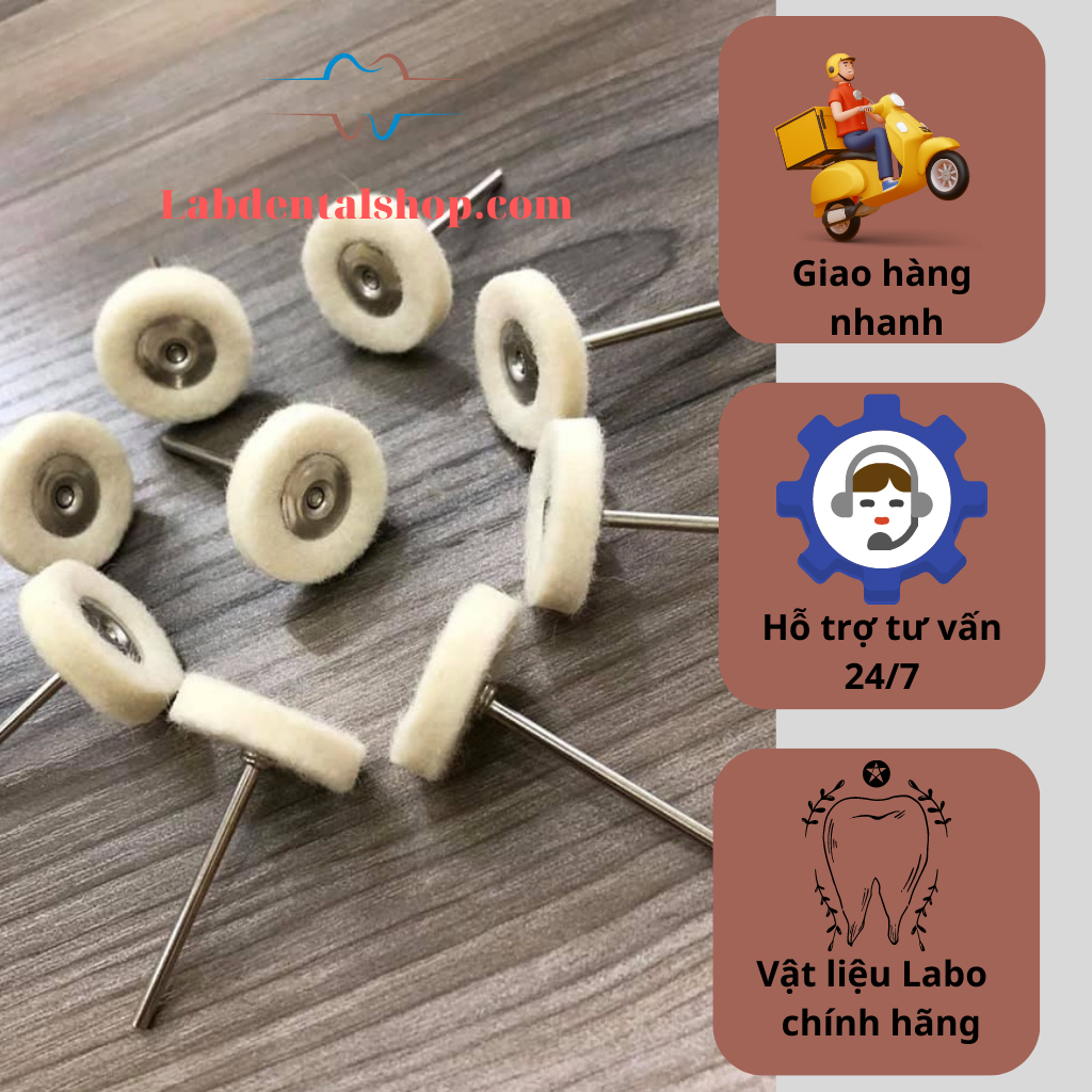 10 cây Bánh xe đánh bóng nỉ trắng nhỏ có cốt gắn 2.35 LABDENALSHOP sản phẩm dành cho KTV Labo
