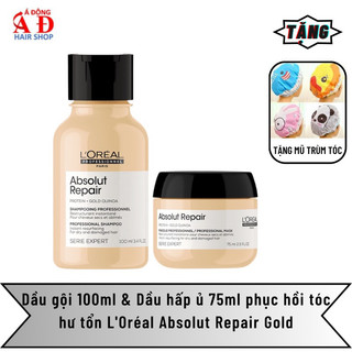 Dầu gội 100ml & Dầu hấp ủ 75ml phục hồi tóc hư tổn L'Oréal Absolut Repair 