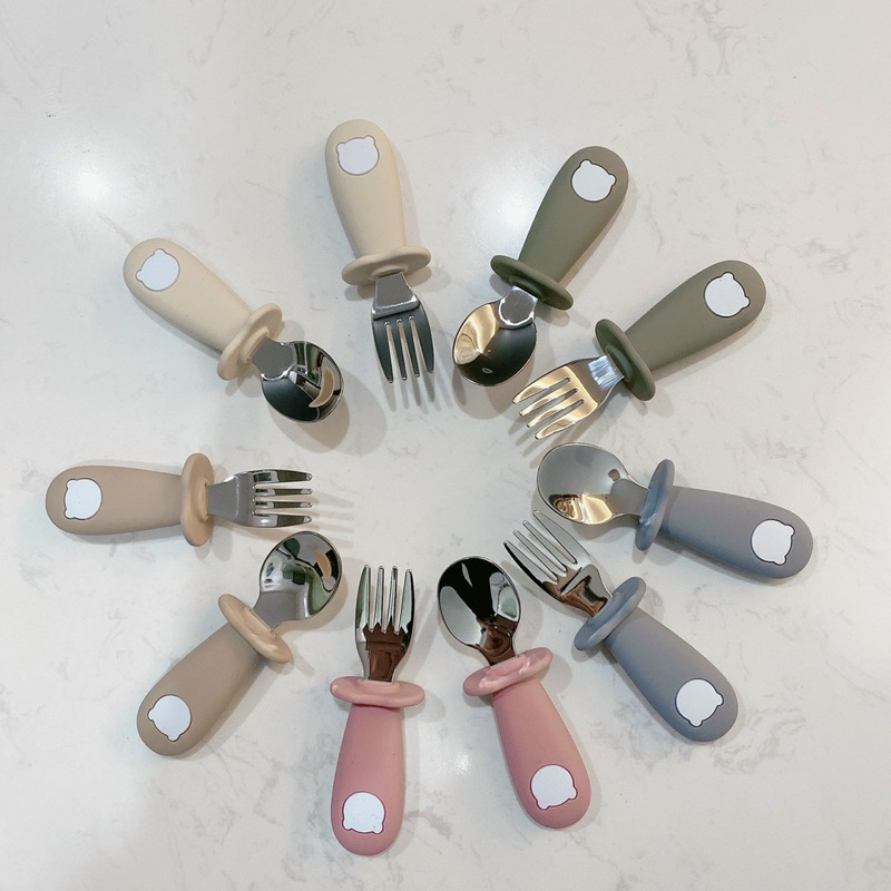 Set thìa dĩa hình gấu Bar-rot siêu xinh cho bé Bibi Kids
