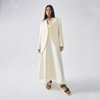 REINA - Twill Blazer without lapels - Pleated twill wide-leg pants
