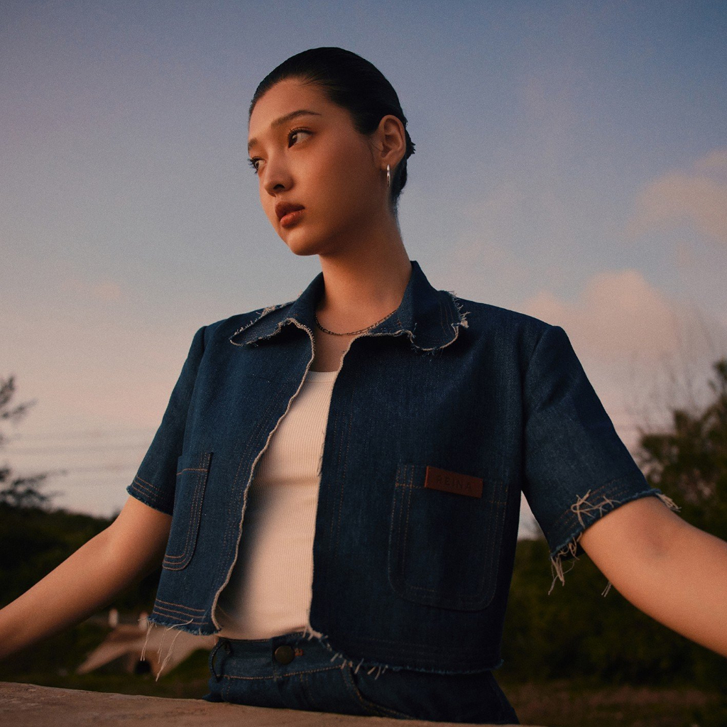 REINA - Denim top - Embellished Fish-tail Denim Maxi Skirt