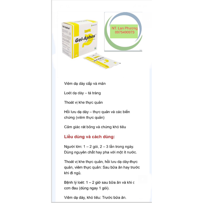 Hỗ trợ tiêu hoá Gel-Aphos. Hộp 20 gói 20gram.