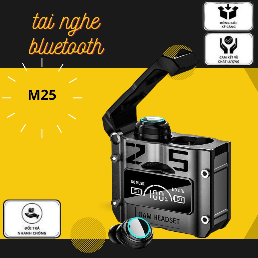 Tai nghe bluetooth M25 phiên bản gaming Tws 5.3,tai nghe không dây chơi game độ chễ thấp âm thanh bass chuẩn màn led tốt