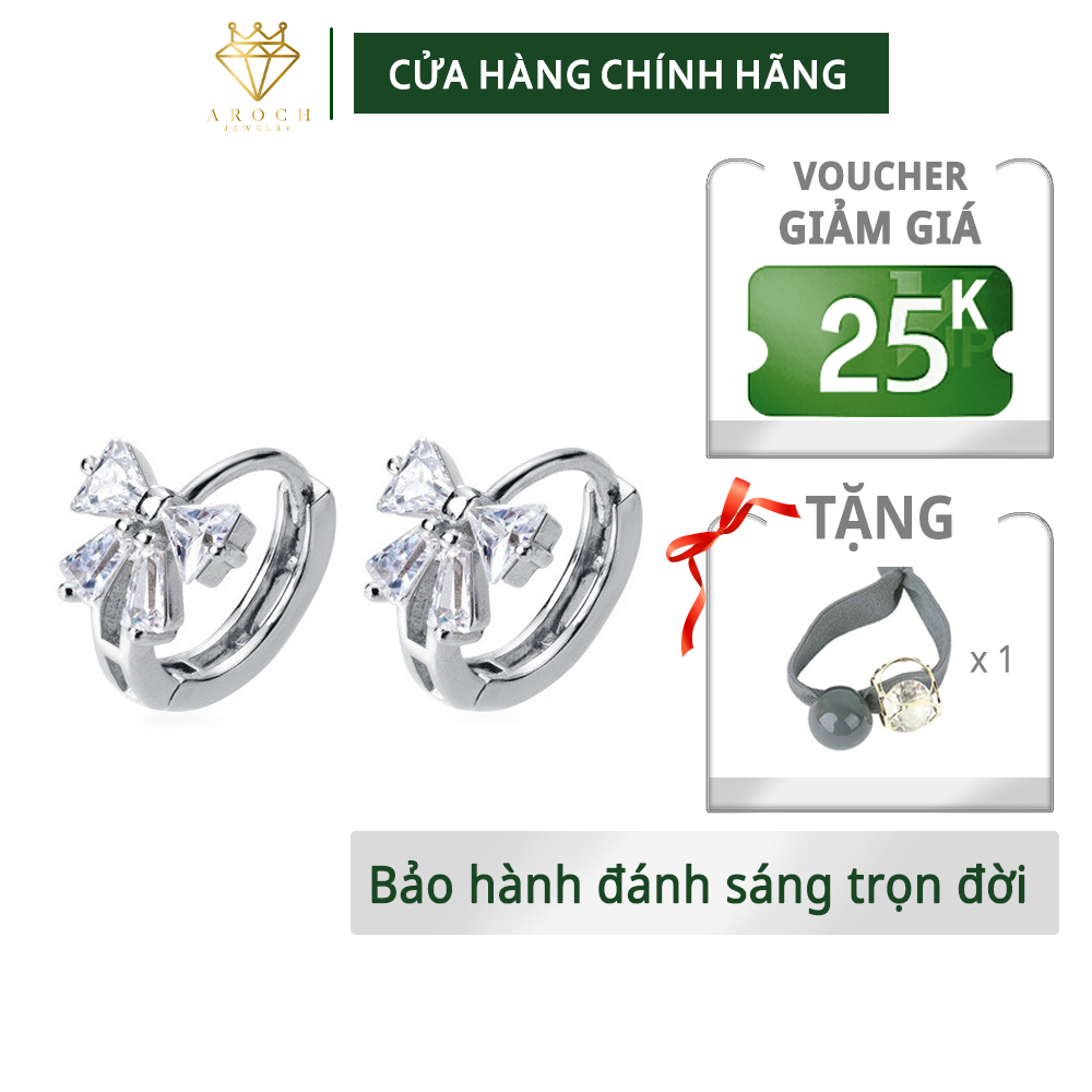 Bông tai bạc s925 thương hiệu AROCH Jewelry, khuyên tai bạc nơ hoa G2575