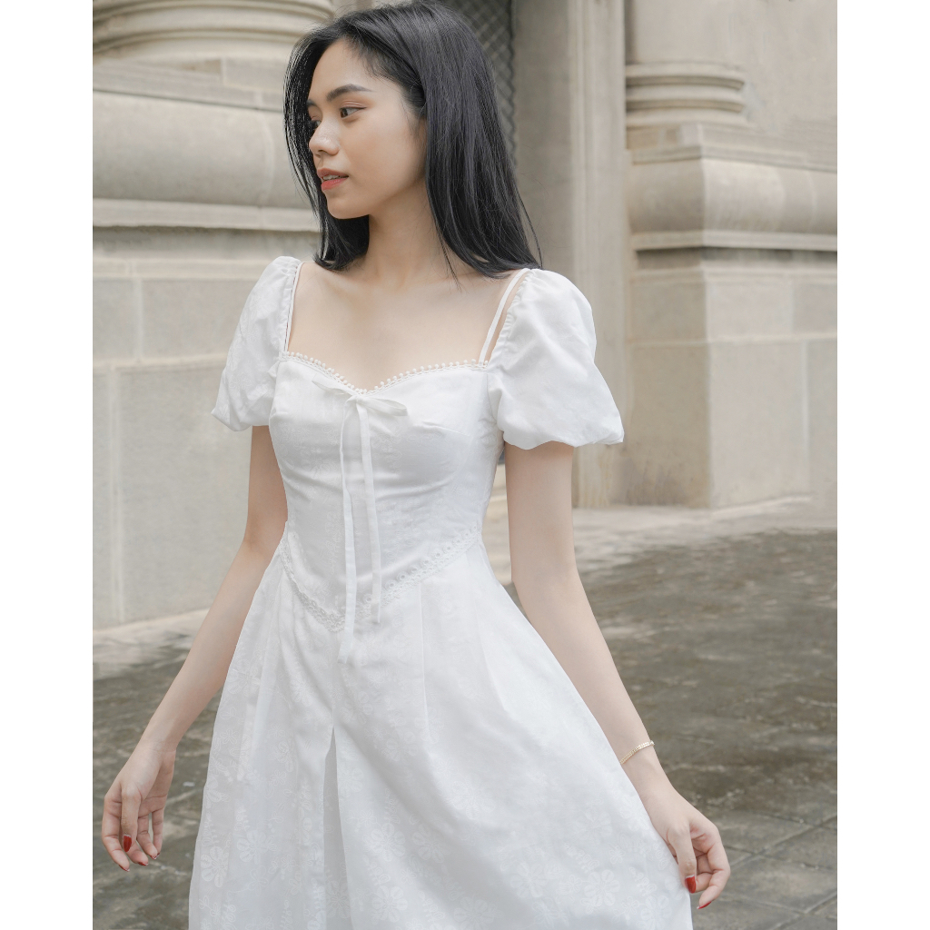 Đầm dài trắng in hoa - Juliet