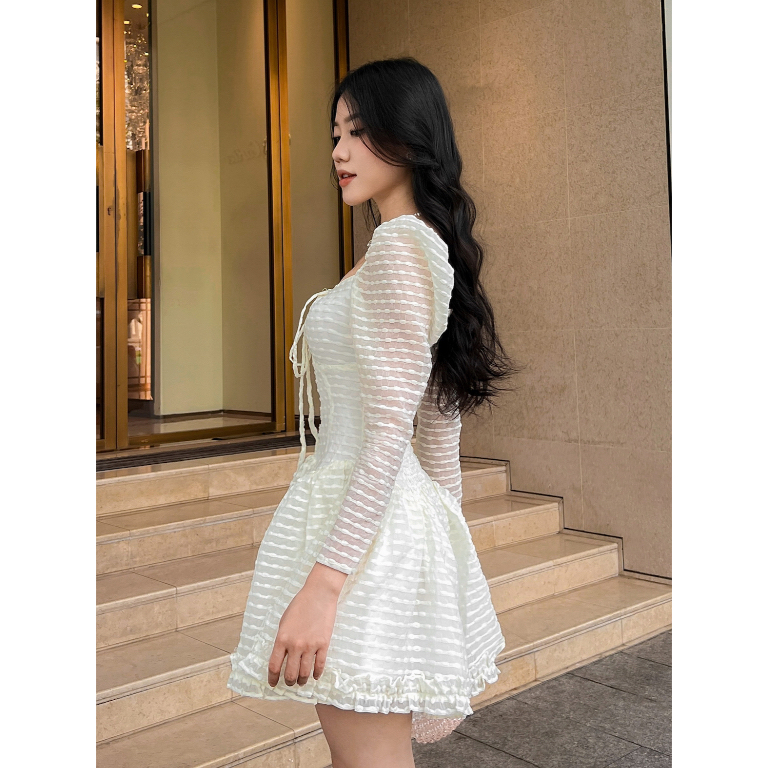 Đầm kem vàng tay dài Eulalie mini dress