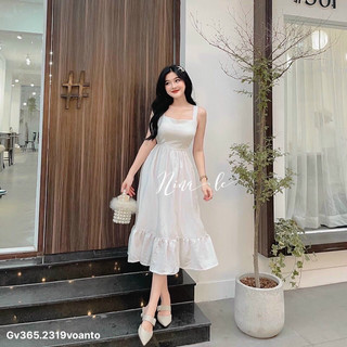 gv365- đầm xoè trắng nơ lưng dài qua gối, chất voan tơ
