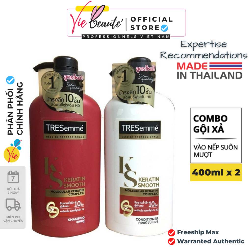 Bộ dầu gội xả Tresemme Keratin Smooth 3in1 Thái Lan [400ml] cho tóc suôn mượt óng ả