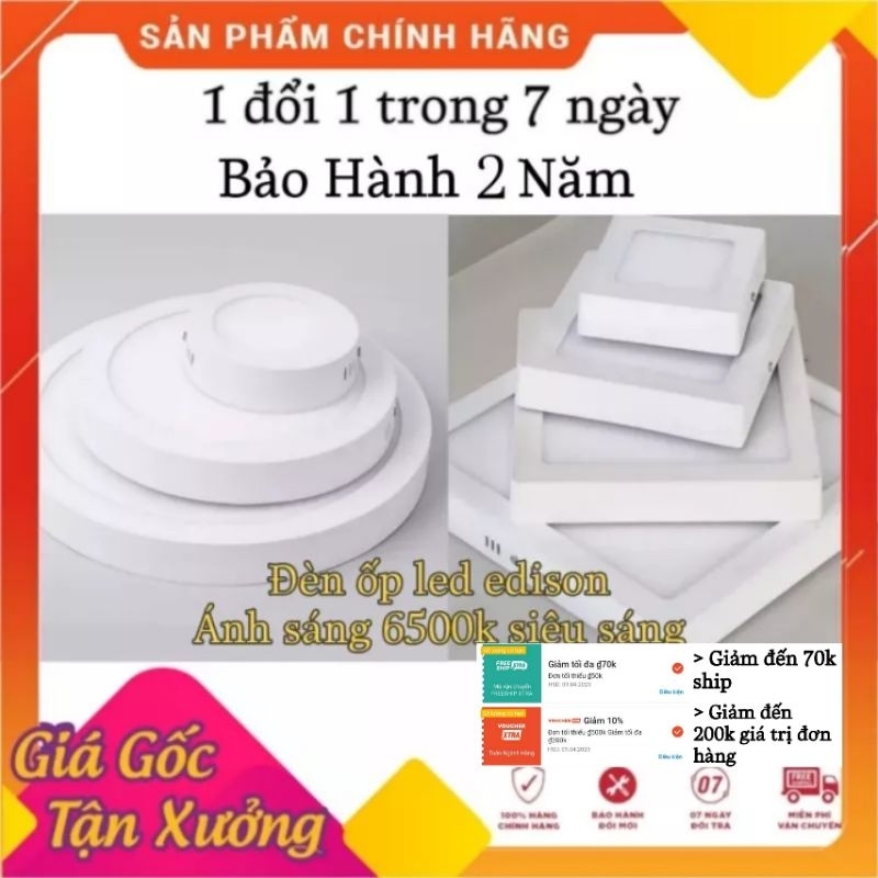 Đèn Led Ốp Trần Tròn , Đèn Ốp Trần Vuông Edison Cao Cấp 12W ,18W ,24W Đèn Led ,Đèn Ốp Trần Trang Trí Phòng Khách ,.