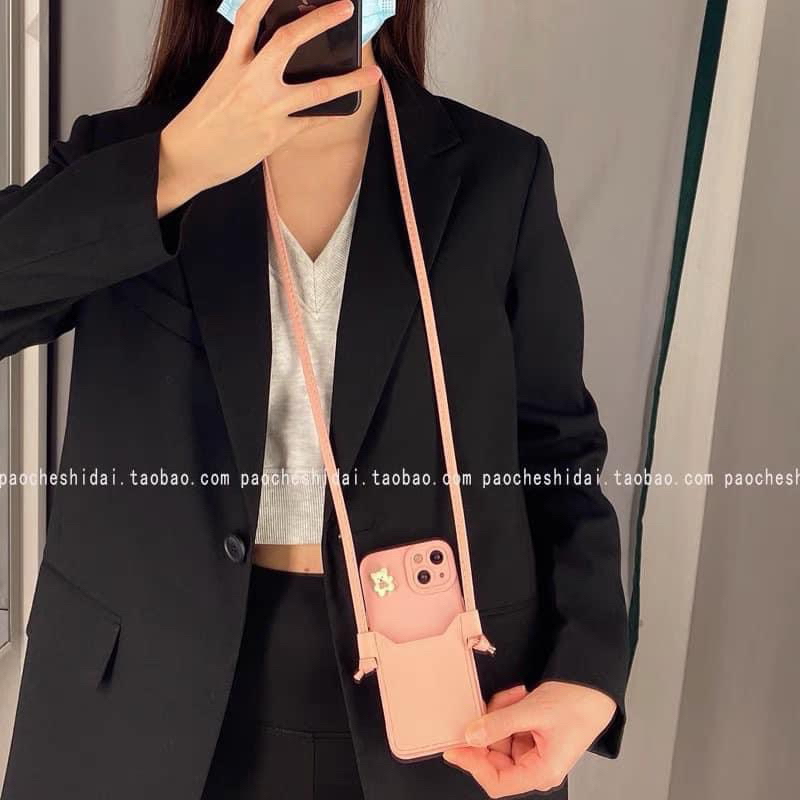 Ốp lưng ip pro camera màu hồng kèm túi đeo hoạ tiết sticker hồng cute dành cho ip - TENCASESHOP