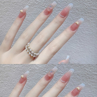 Set 24 móng tay giả dài đính nơ [Tặng kèm chai keo + dũa móng]