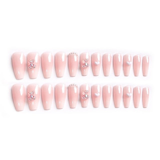 Set 24 móng tay giả dài đính nơ [Tặng kèm chai keo + dũa móng]