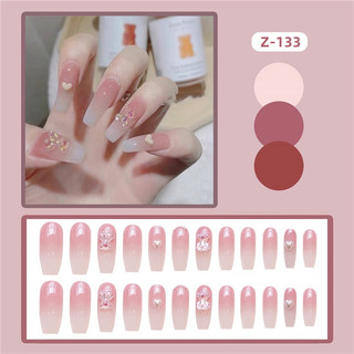 Set 24 móng tay giả dài đính nơ [Tặng kèm chai keo + dũa móng]