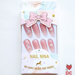 Set 24 móng tay giả dài đính nơ [Tặng kèm chai keo + dũa móng]