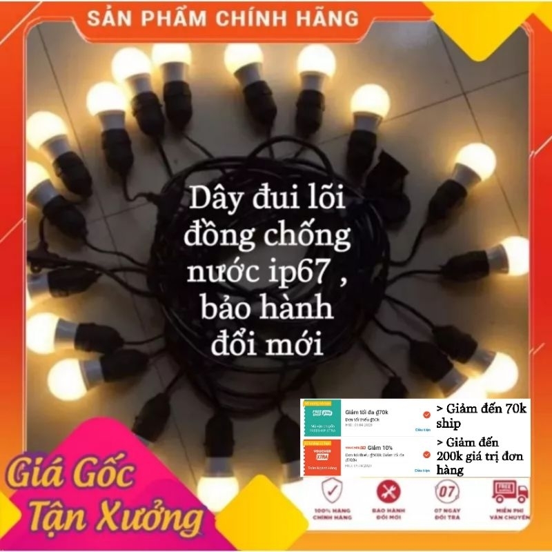 Dây Đèn Led Trang Trí 5M 10 Bóng,10M 20 Bóng,15M 30 Bóng,Bóng 3W,5W,1W Nháy Đổi Màu RGB Trang Trí Ngoài Trời Chống Nước