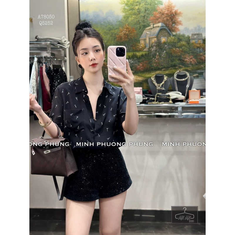 Áo sơ mi lụa cộc tay saint toà tháp