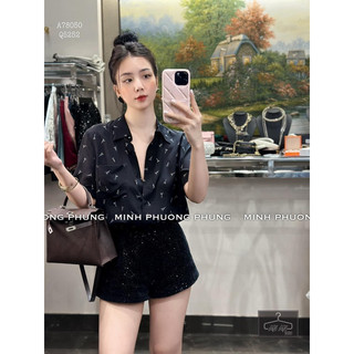 Áo sơ mi lụa cộc tay saint toà tháp