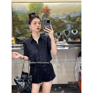 Áo sơ mi lụa cộc tay saint toà tháp