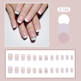 Set 24 móng tay giả đính đá trắng [Tặng kèm chai keo + dũa móng]