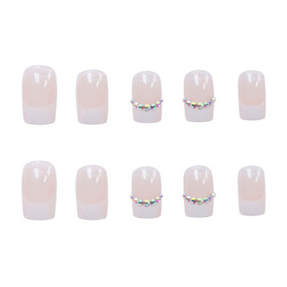 Set 24 móng tay giả đính đá trắng [Tặng kèm chai keo + dũa móng]