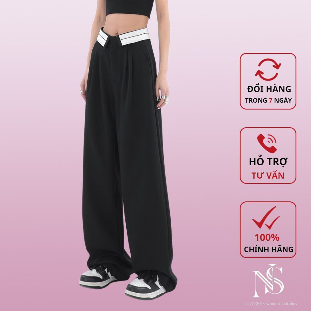 Quần Ống Rộng Nữ NATREES Quần Tây Nữ Lưng Cao Cạp Bẻ Form Dáng Suông Culottes Thời Trang Hàn Quốc