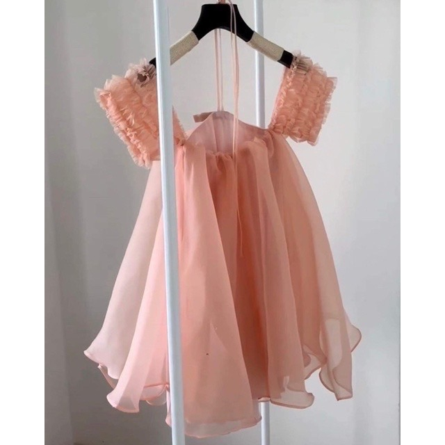 Váy áo babydoll dáng rộng, váy tiểu thư dự tiệc, váy trễ vai bồng vải voan ulzzang full 3 màu Hồng Trắng Be freesize 57k
