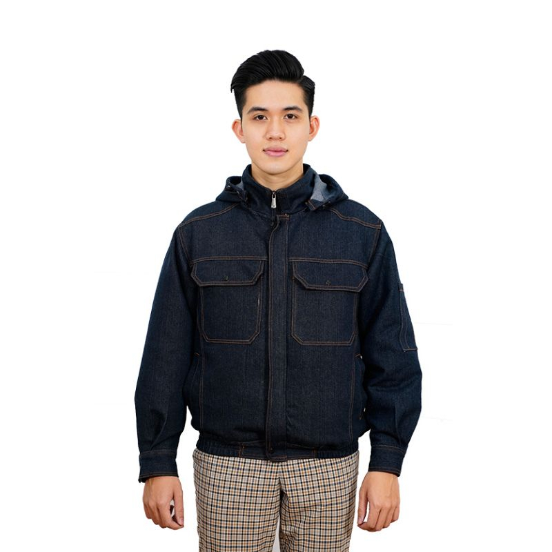 Áo điều hòa Nhật Bản vải bò denim pin quạt 12V dung lượng 24000mah, áo quạt gió JW