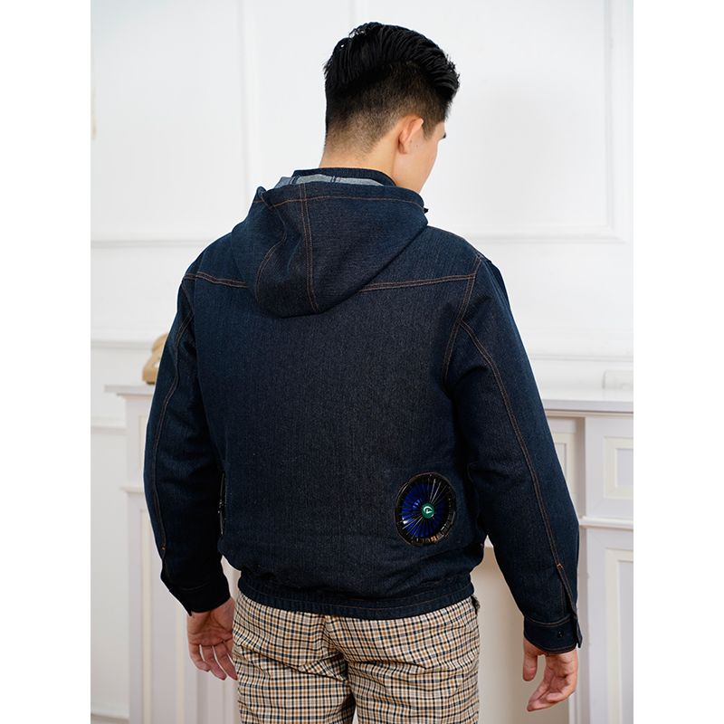 Áo điều hòa Nhật Bản vải bò denim pin quạt 12V dung lượng 24000mah, áo quạt gió JW