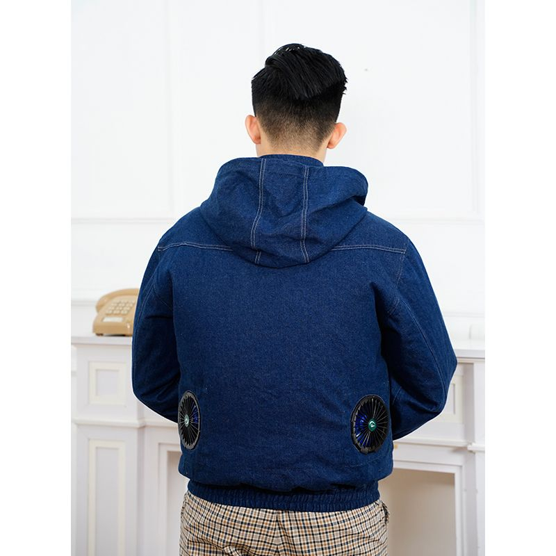 Áo điều hòa Nhật Bản vải bò denim pin quạt 12V dung lượng 24000mah, áo quạt gió JW