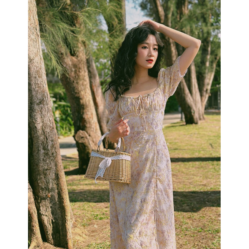 Đầm dài xẻ tà tay phồng kiểu đồng quê nước Pháp - MEMOIRE DRESS