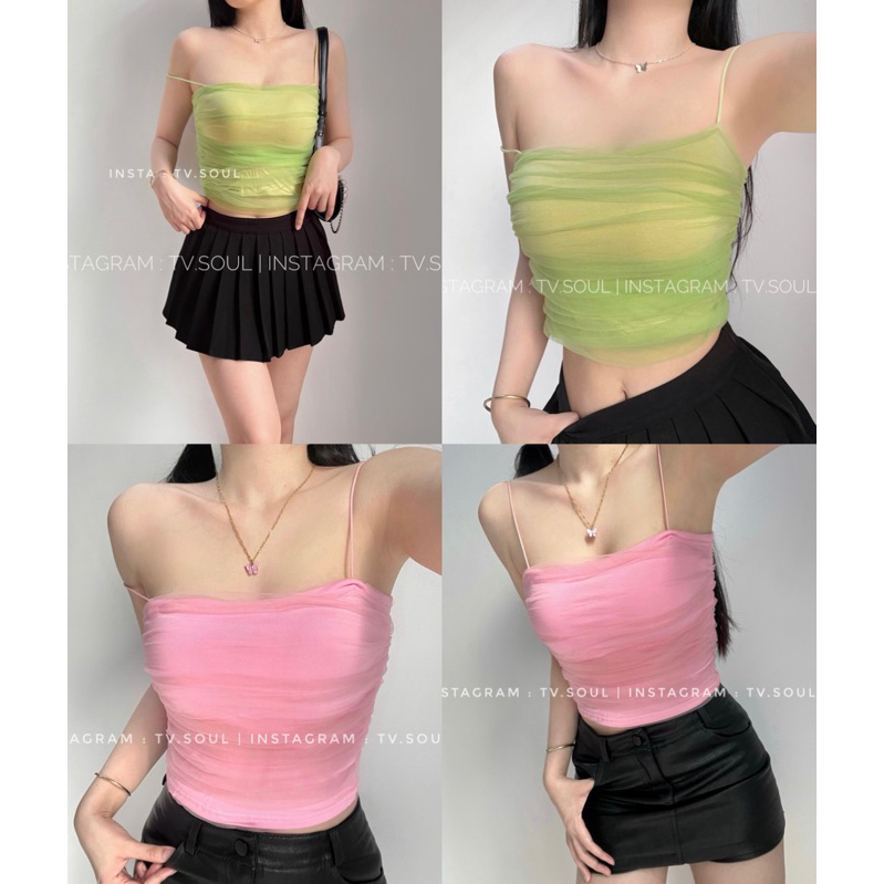 [ẢNH THẬT] Áo croptop lưới nhún 2 lớp