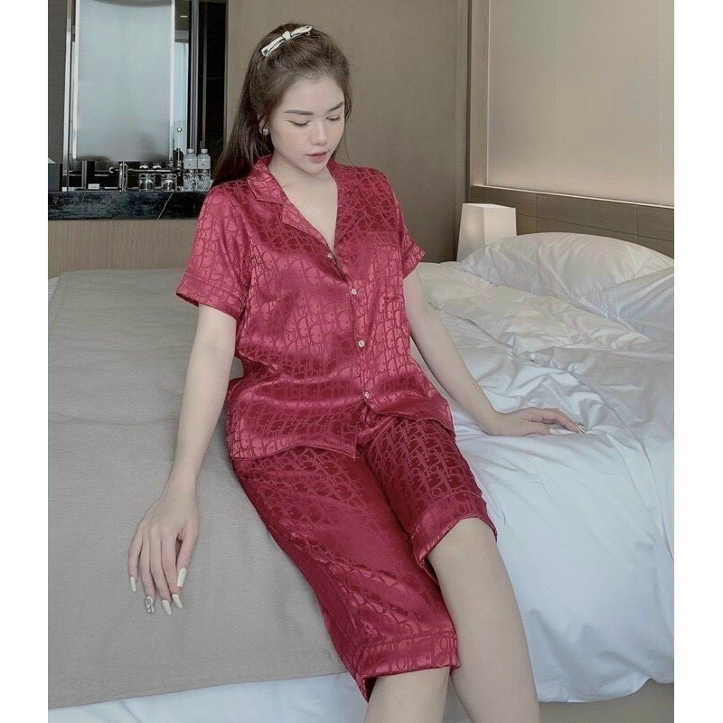 Bộ đồ ngủ Pijama - LỤA GẤM Xước Ánh Kim, Tay Cộc Quần Lửng