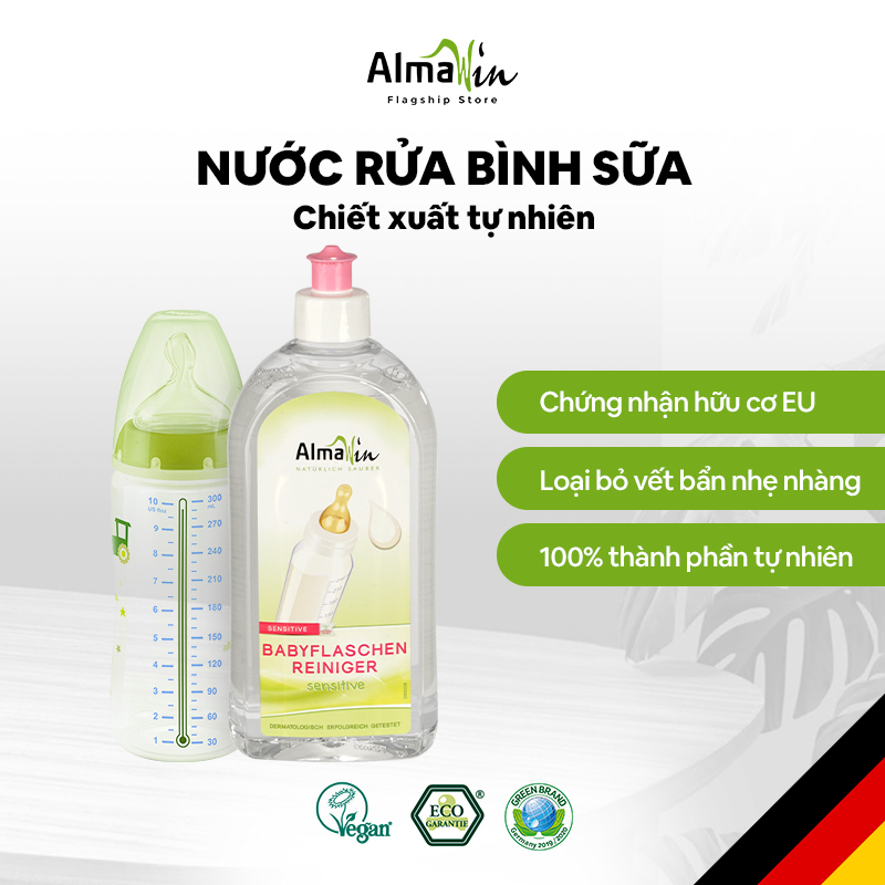 Nước rửa bình sữa hữu cơ Almawin 500ml, kiểm nghiệm chất lượng an toàn khi sử dụng