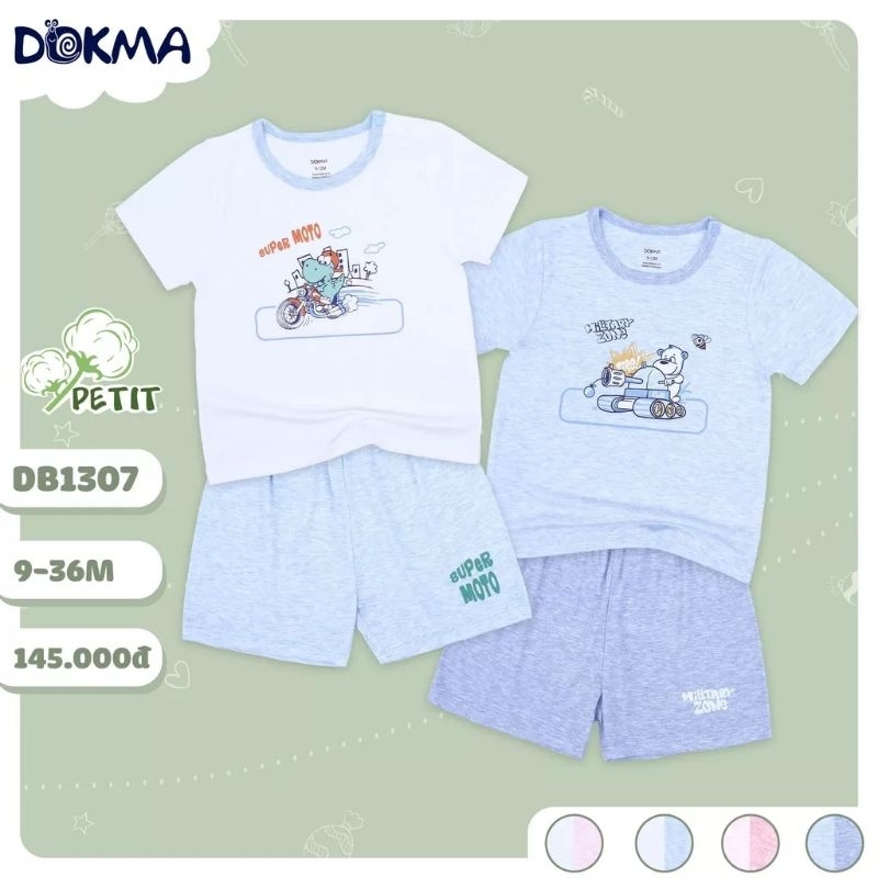 Bộ cộc tay cài vai bé trai, bé gái Dokma 9-36M mã DB1307